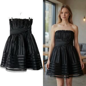 VTG Nites Black Strapless Corset Mini Dress XS Y2K Goth Prom Whimsigoth